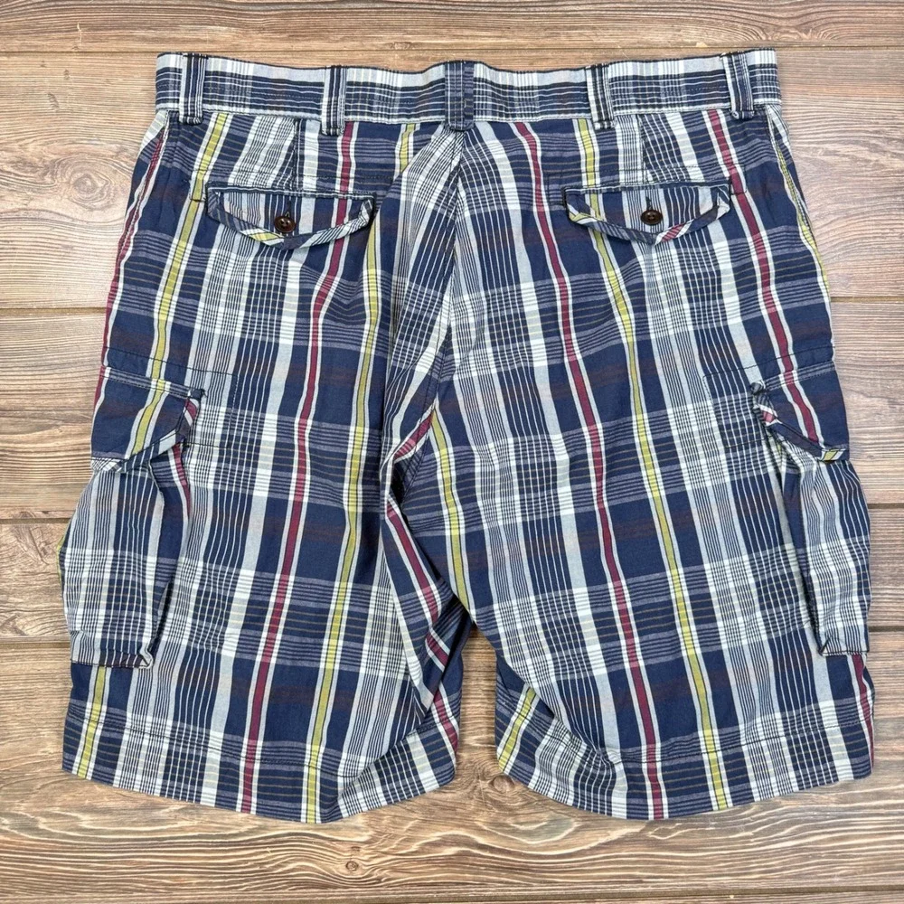Polo Ralph Lauren Mens Size 42 Cargo Shorts Navy Blue Plaid Cotton Utility